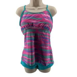 Beach Sissi Tankini Set Boyshorts Pink Teal Womens Xlarge